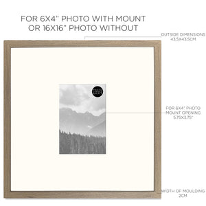 16x16" for 6x4" Wooden Washed Walnut Effect Photo Frame | Hartland Collection