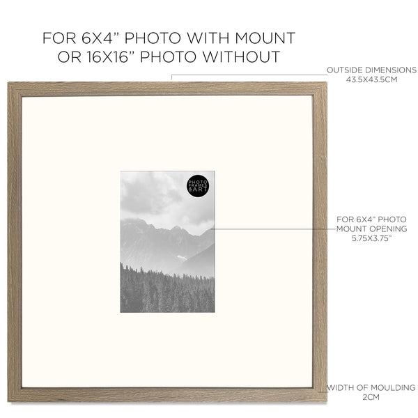 16x16" for 6x4" Wooden Washed Walnut Effect Photo Frame | Hartland Collection