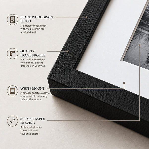 18x18" for 6x4" Wooden Black Photo Frame | Hartland Collection
