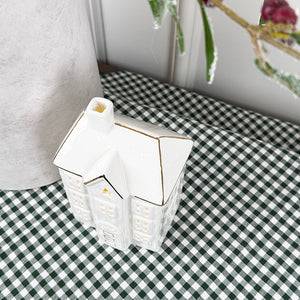 Tall White Light Up Ceramic House | Gold Edging