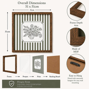 Framed 50x50cm Striped Wall Art | Floral Bunch