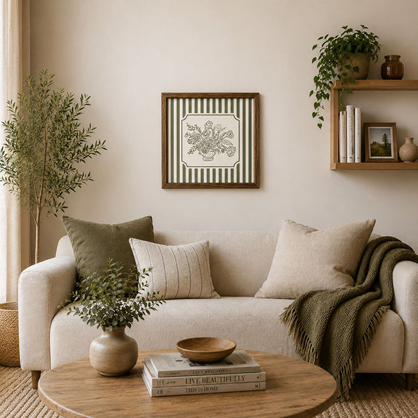 Framed 50x50cm Striped Wall Art | Floral Bunch