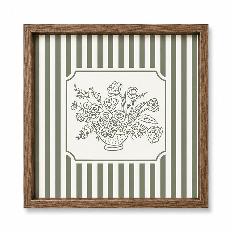 Framed 50x50cm Striped Wall Art | Floral Bunch