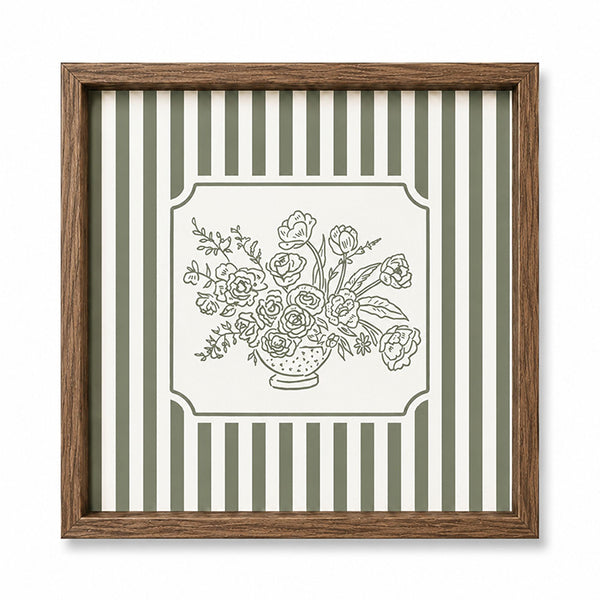 Framed 50x50cm Striped Wall Art | Floral Bunch