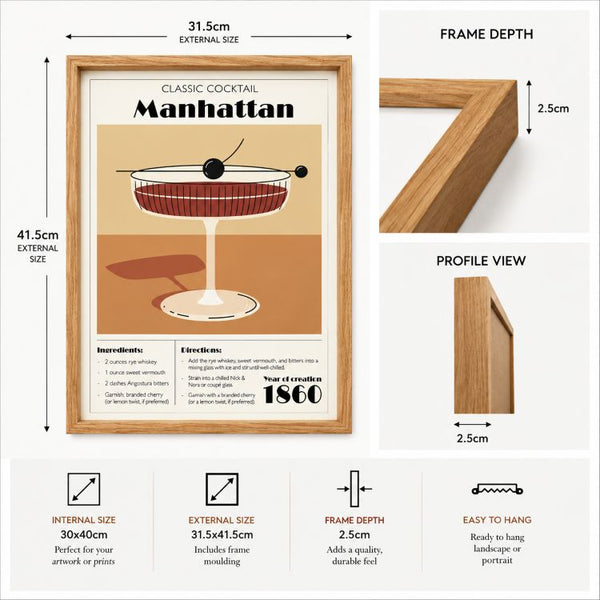 Framed 30x40cm Cocktail Art | Manhattan