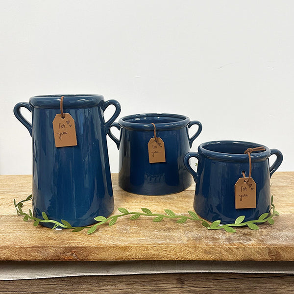 Dark Blue Ceramic Milk Churn Vases | 2 Sizes Available