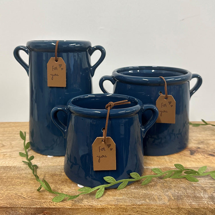 Dark Blue Ceramic Milk Churn Vases | 2 Sizes Available