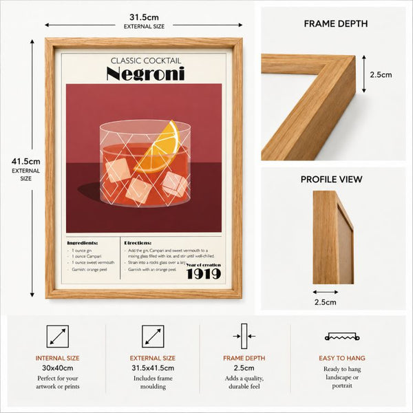 Framed 30x40cm Cocktail Art | Negroni