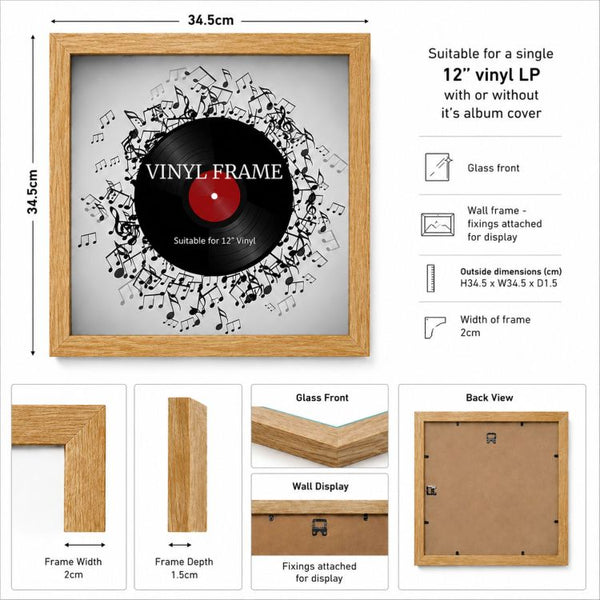 Set of 2 12" Vinyl Album Cover Frames | Oxford Oak Effect