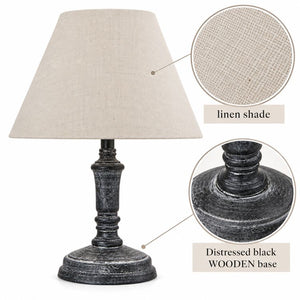 Palmyra Distressed Black Wooden Table Lamp | Linen Shade
