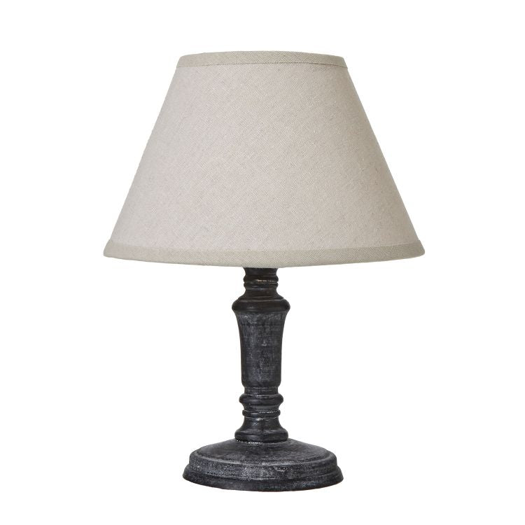 Palmyra Distressed Black Wooden Table Lamp | Linen Shade