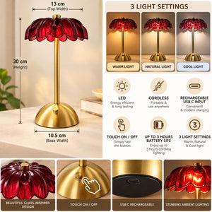 Glass LED FLower Lamp 30cm | Burgundy