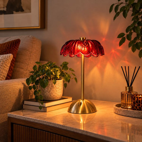Glass LED FLower Lamp 30cm | Burgundy