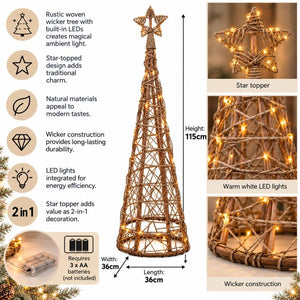 LED Wicker Christmas Tree With Star | Small Or Large