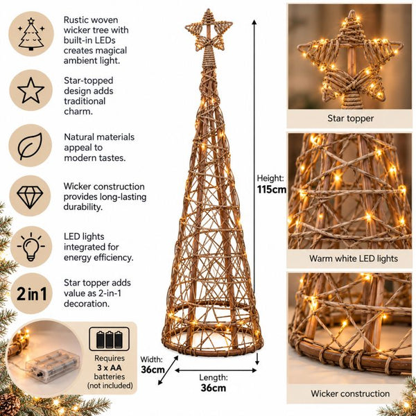 LED Wicker Christmas Tree With Star | Small Or Large