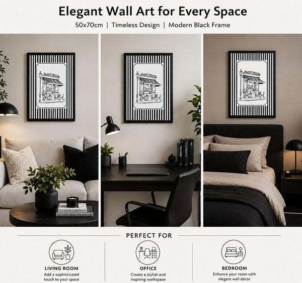 Framed 50x70cm Striped Wall Art | Cafe