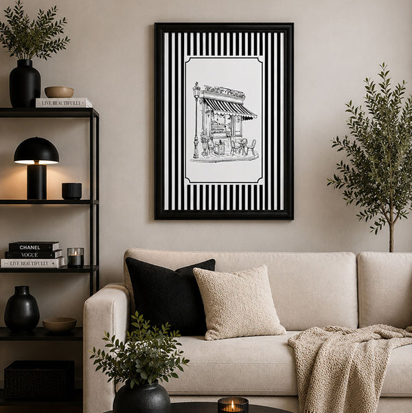 Framed 50x70cm Striped Wall Art | Cafe