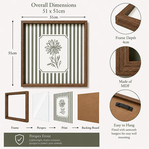 Framed 50x50cm Striped Wall Art | Single Flower