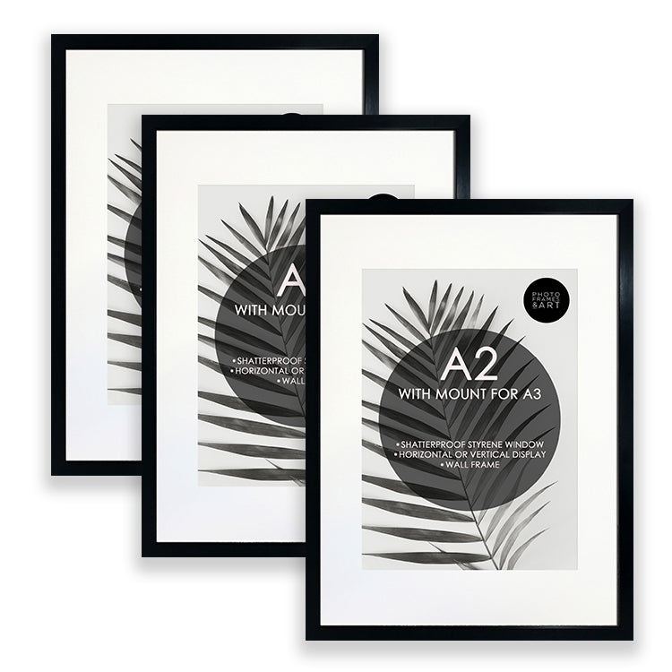 Set of 3 A2 Poster Frame for A3 Print With Mount | Oxford Black