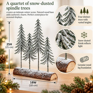 Small Snowy Spindle Tree Quad In Wood Log