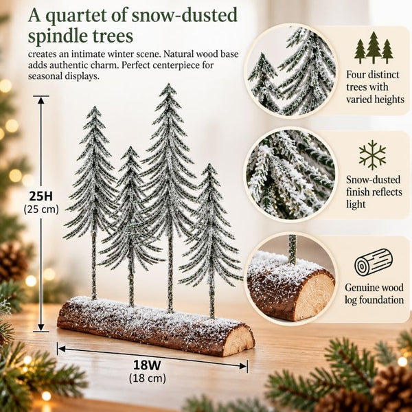 Small Snowy Spindle Tree Quad In Wood Log