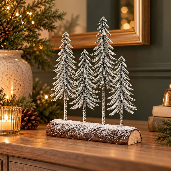 Small Snowy Spindle Tree Quad In Wood Log