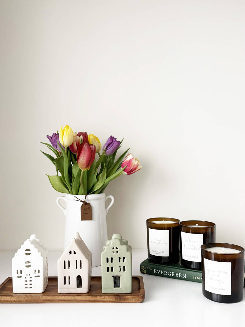 Spring candles and vases