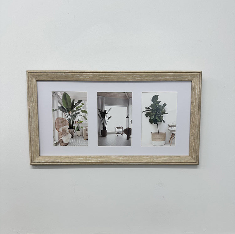 24x44cms Light Wood Effect Collage Frame | 3 Apertures