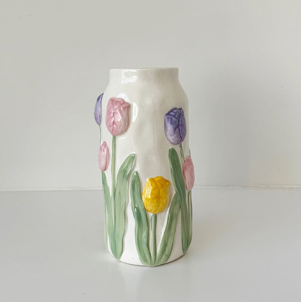 Ceramic Embossed Vase | Tulips
