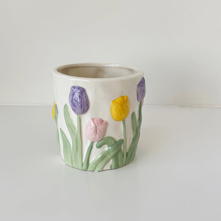 Ceramic Embossed Planter | Tulips