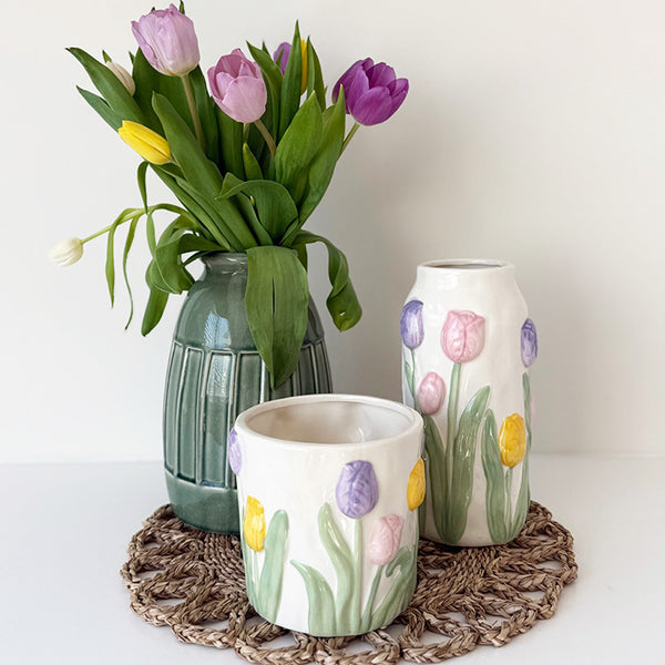 Ceramic Embossed Vase | Tulips