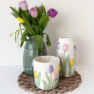 Ceramic Embossed Planter | Tulips