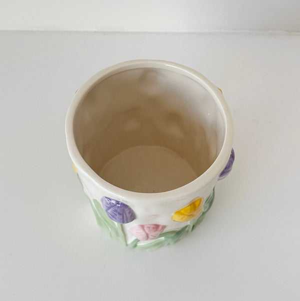 Ceramic Embossed Planter | Tulips