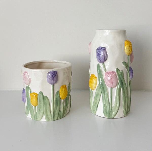 Ceramic Embossed Vase | Tulips