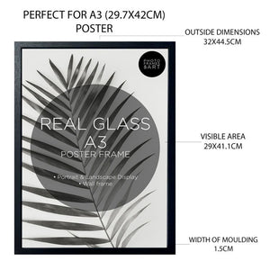A3 Black Photo Frame With Glass | Set Of 3
