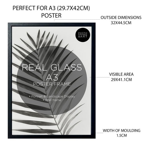 A3 Black Photo Frame With Glass | Set Of 3