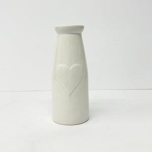 Ceramic Bottle Vase With Heart | White