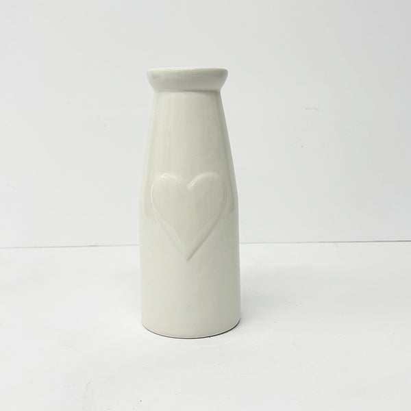 Ceramic Bottle Vase With Heart | White