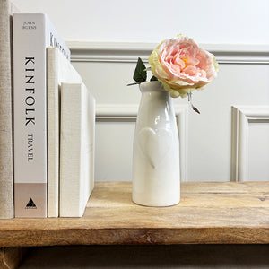 Ceramic Bottle Vase With Heart | White