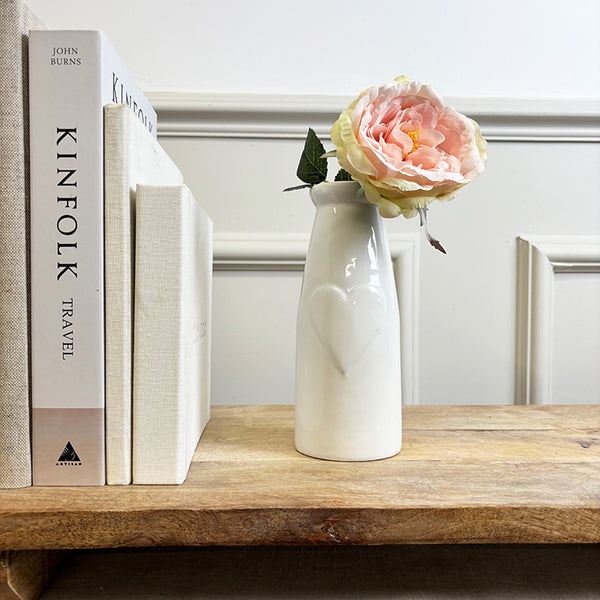 Ceramic Bottle Vase With Heart | White