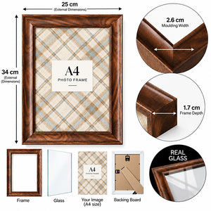 A4 Walnut Effect Photo Frame with Real Glass | Weymouth
