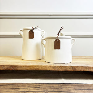 White Ceramic Milk Churn Vases | 2 Sizes Available