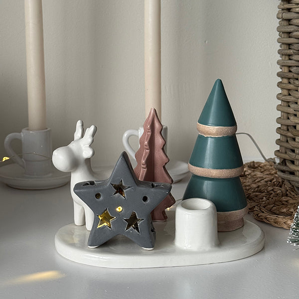Woodland Candle Tray With LED Star