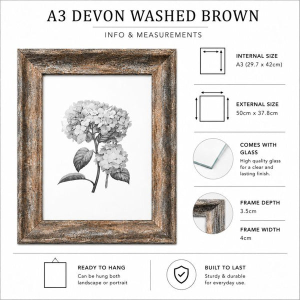 12x12 Photo Frame With Glass | Devon Washed Brown