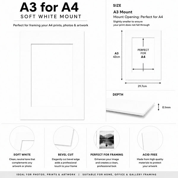 A3 mount for A4 print | Soft White