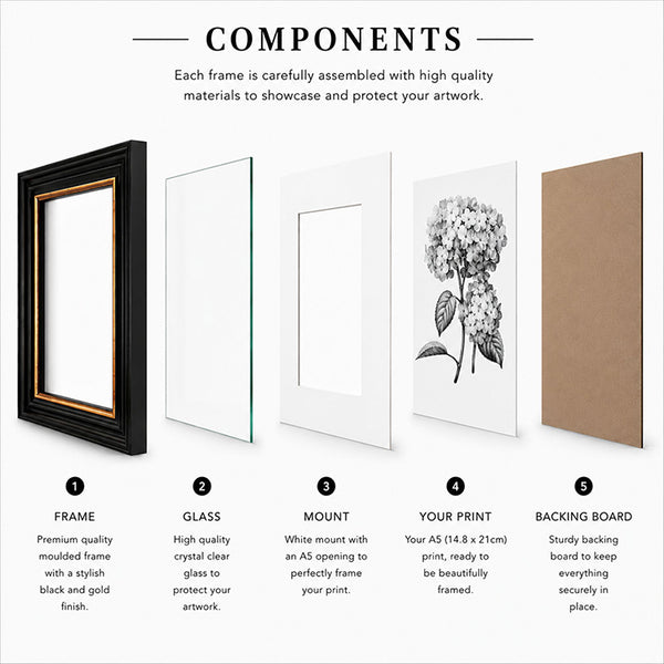 A4 Shabby Chic Picture Frame With Mount | Vintage Black