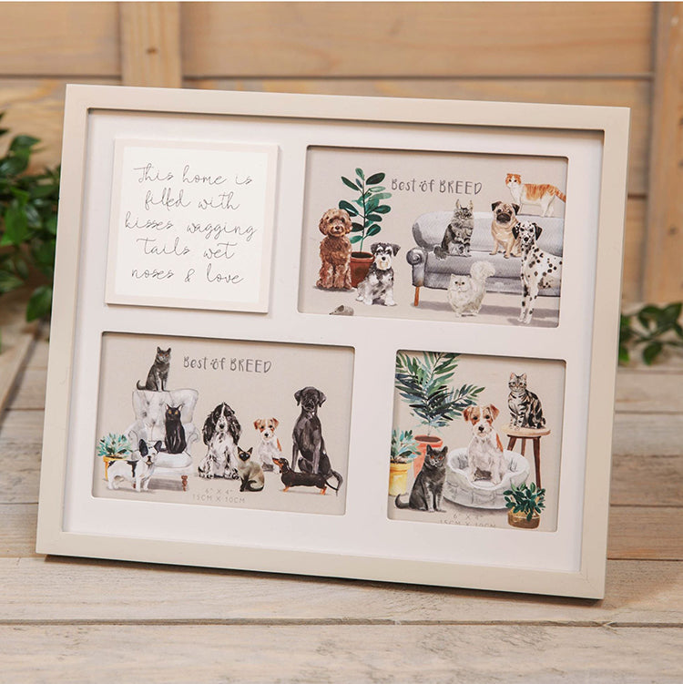 Multi Aperture Dog Photo Frame | Grey Wooden