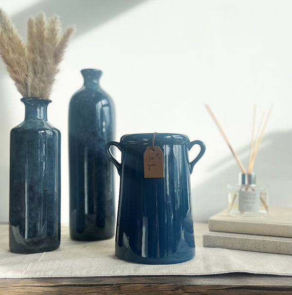 Dark Blue Ceramic Milk Churn Vases | 2 Sizes Available