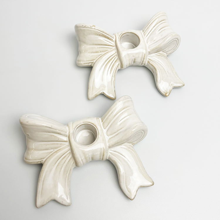 Bow Ceramic Candle Holders | Set of 2