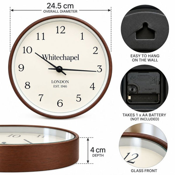 25cms Wall Clock | Dark Wood Effect